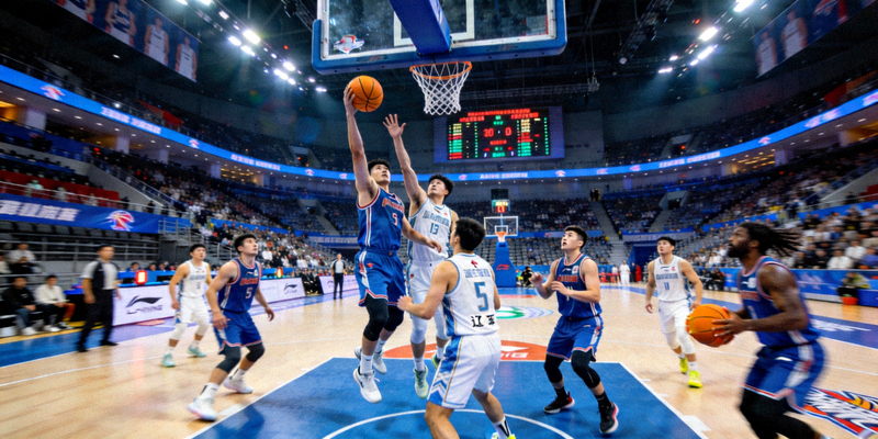 CBA联赛广东队与辽宁队激烈对抗比赛画面